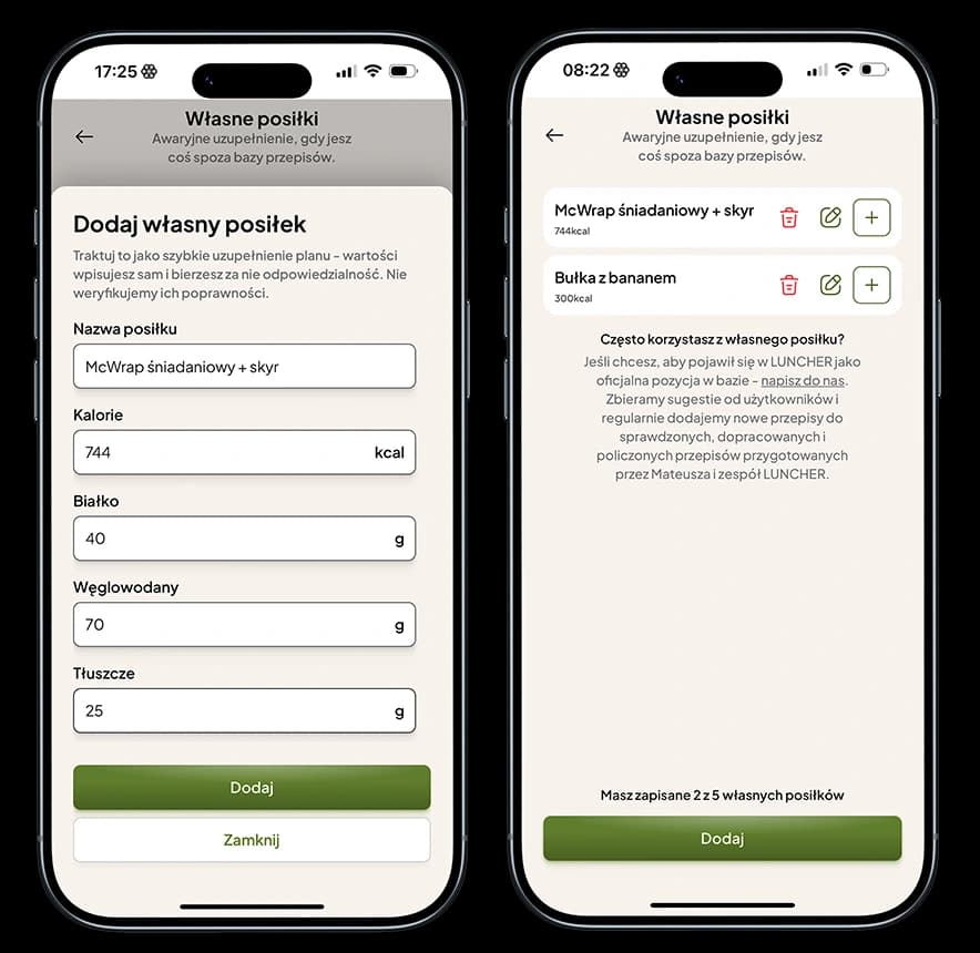 Uzupełnij plan własnym posiłkiem